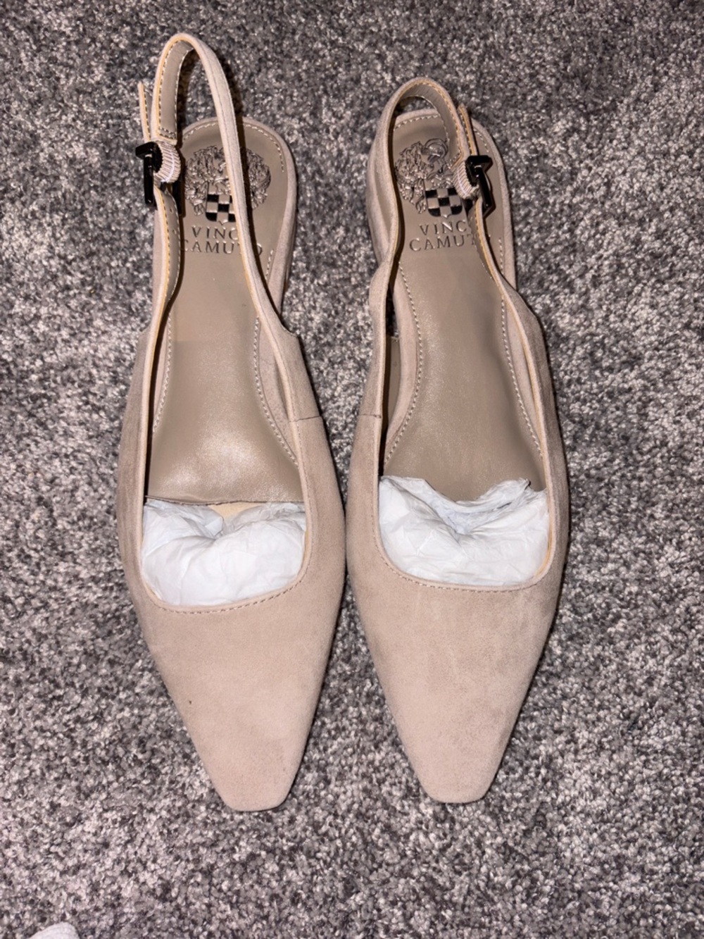 Vince Camuto Nude Beige Suede Pointed Slingback Flats